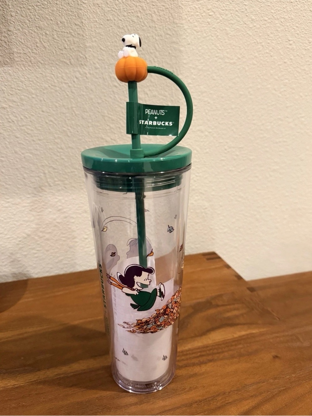 Starbucks x Peanuts Snoopy Pumpkin Cold Cup Tumbler 24oz Straw Topper NEW